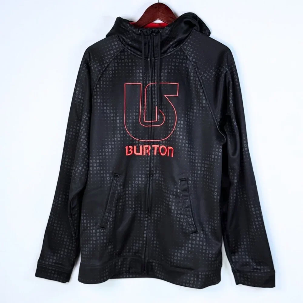 Burton MB Peak Mens Full Zip Hoodie Hooded XL Black Neon Orange Fleece Lined - Picture 6 of 11